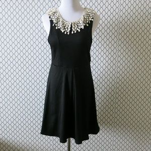Free People Embroidered Neck Open Back Sleeveless Black Dress - Size Small